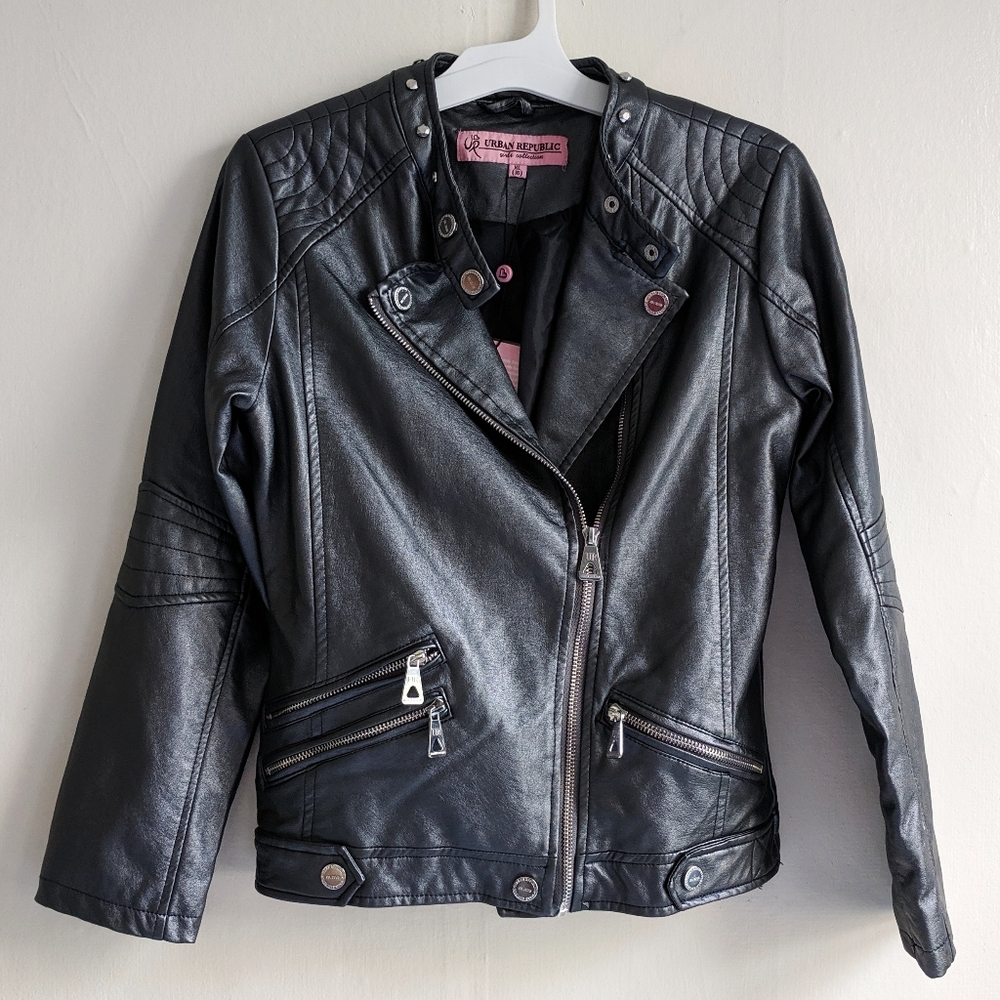 NWT Urban Republic girl Feux leather moto jacket size 16